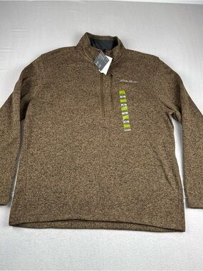 New! Eddie Bauer Radiator Quarter Zip Pullover XL Brown Black Marbled Anti-Pill